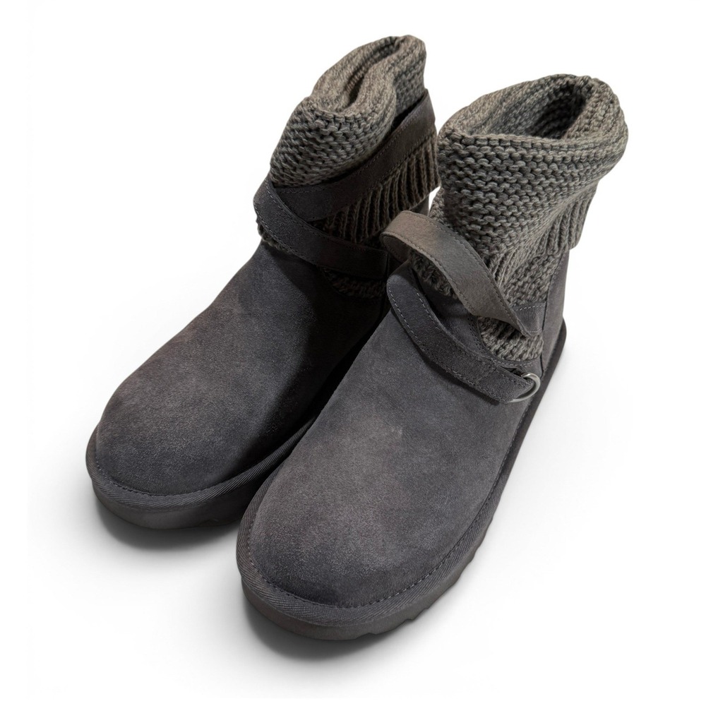 UGG Purl Strap Boot Charcoal Grey Suede Knit Ankle Boots 1098080 Womens 9
